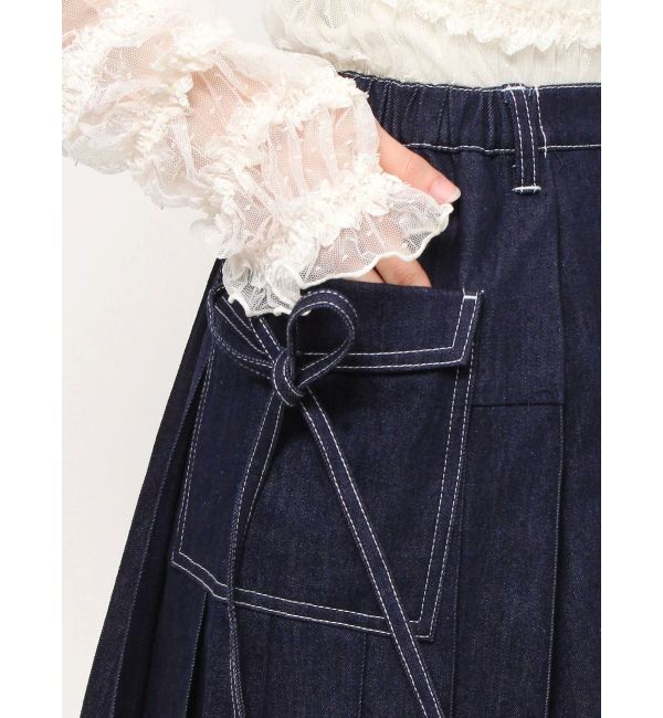 merry jenny「リボンポケットデニムプリーツスカート【セットアップ着用可能】」|スカート|