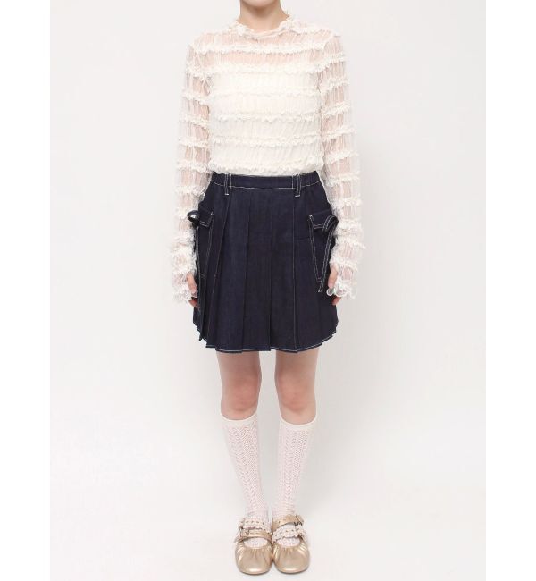 merry jenny「リボンポケットデニムプリーツスカート【セットアップ着用可能】」|スカート|