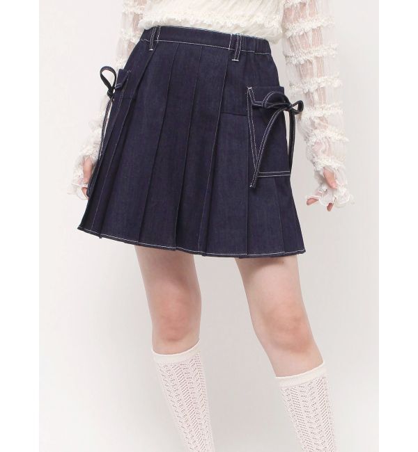 merry jenny「リボンポケットデニムプリーツスカート【セットアップ着用可能】」|スカート|