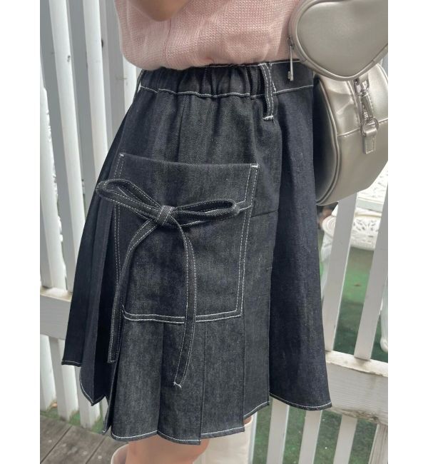 merry jenny「リボンポケットデニムプリーツスカート【セットアップ着用可能】」|スカート|