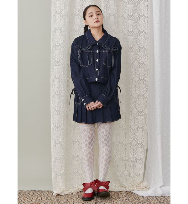 merry jenny「リボンポケットデニムプリーツスカート【セットアップ着用可能】」|スカート|