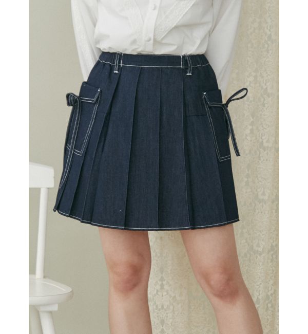 merry jenny「リボンポケットデニムプリーツスカート【セットアップ着用可能】」|スカート|インディゴ