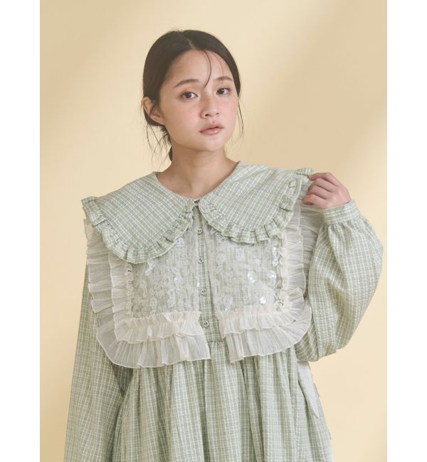 merry jenny「チェックフリルカラーワンピース」|ワンピース|