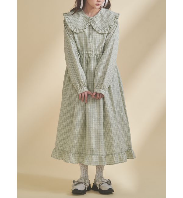 merry jenny「チェックフリルカラーワンピース」|ワンピース|グリーン