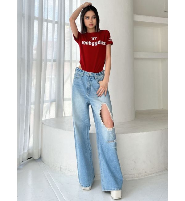 GYDA「ハイウエストRIPPERSワイドパンツ」|デニム|