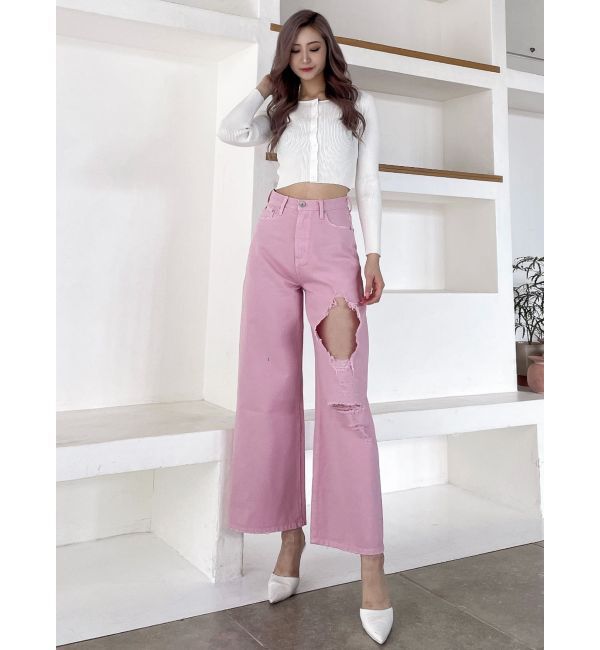 GYDA「ハイウエストRIPPERSワイドパンツ」|デニム|