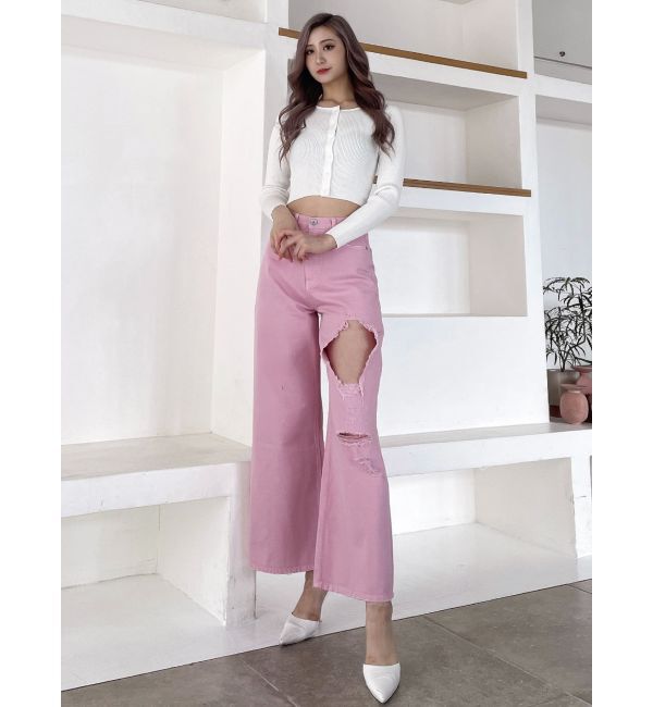 GYDA「ハイウエストRIPPERSワイドパンツ」|デニム|