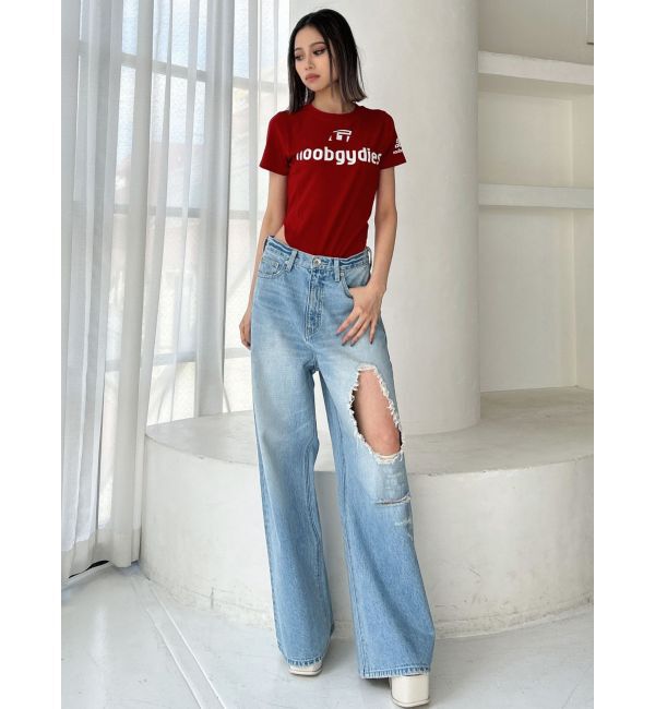 GYDA「ハイウエストRIPPERSワイドパンツ」|デニム|