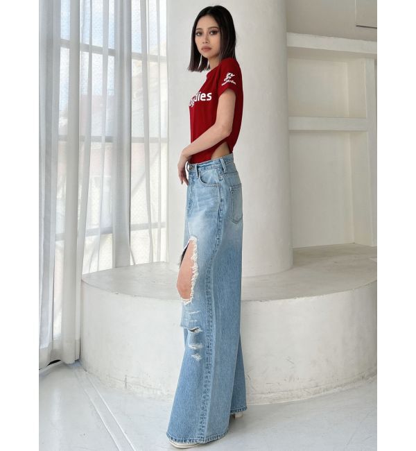 GYDA「ハイウエストRIPPERSワイドパンツ」|デニム|