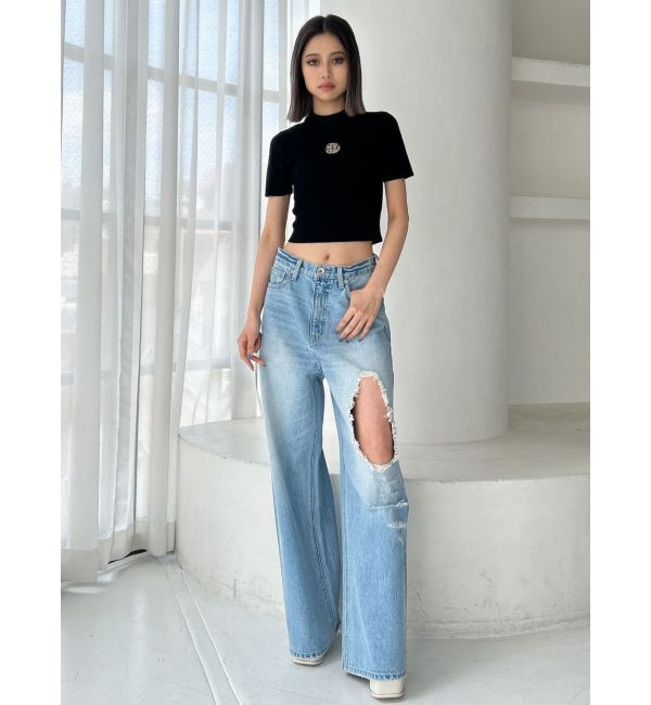 GYDA「ハイウエストRIPPERSワイドパンツ」|デニム|