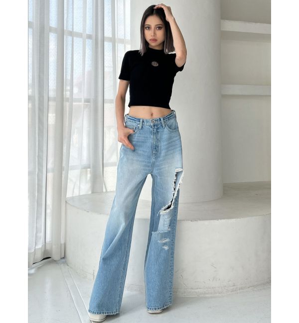 GYDA「ハイウエストRIPPERSワイドパンツ」|デニム|