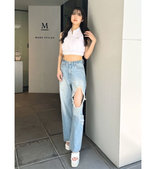 GYDA「ハイウエストRIPPERSワイドパンツ」|デニム|