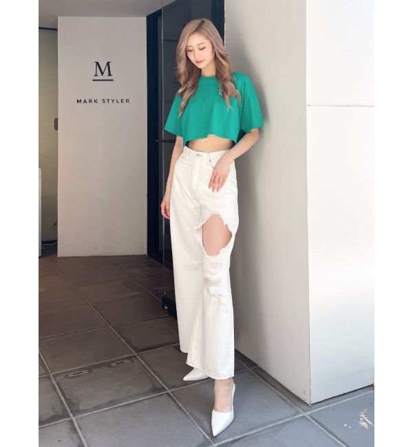 GYDA「ハイウエストRIPPERSワイドパンツ」|デニム|