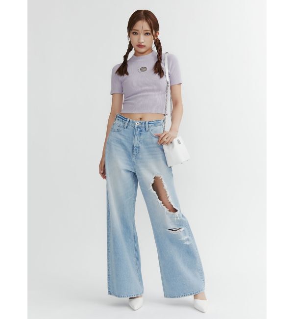 GYDA「ハイウエストRIPPERSワイドパンツ」|デニム|