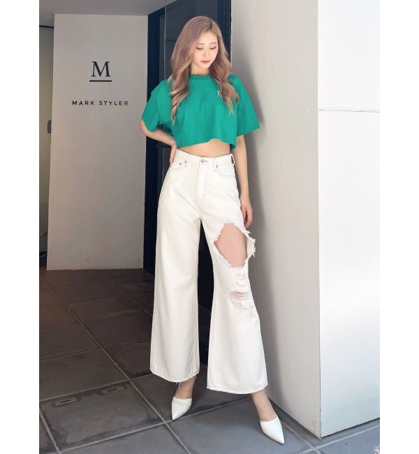 GYDA「ハイウエストRIPPERSワイドパンツ」|デニム|