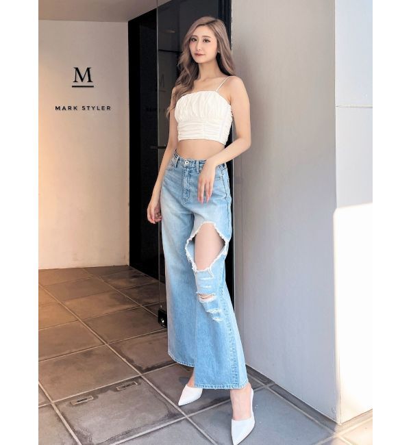 GYDA「ハイウエストRIPPERSワイドパンツ」|デニム|