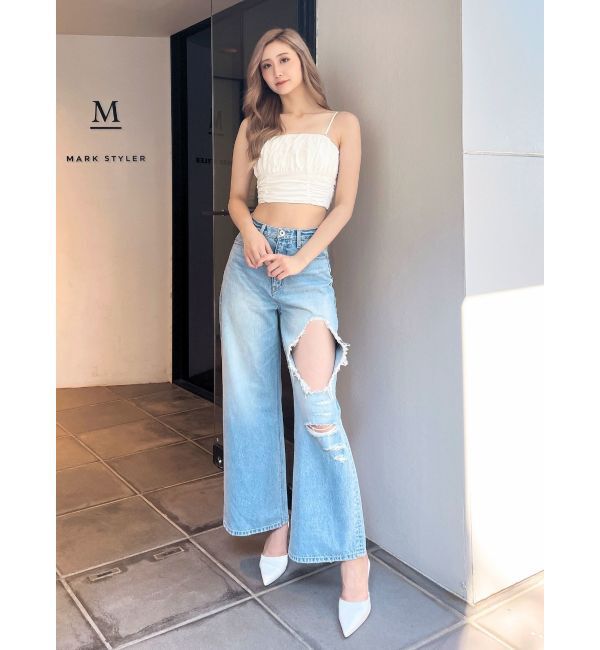 GYDA「ハイウエストRIPPERSワイドパンツ」|デニム|