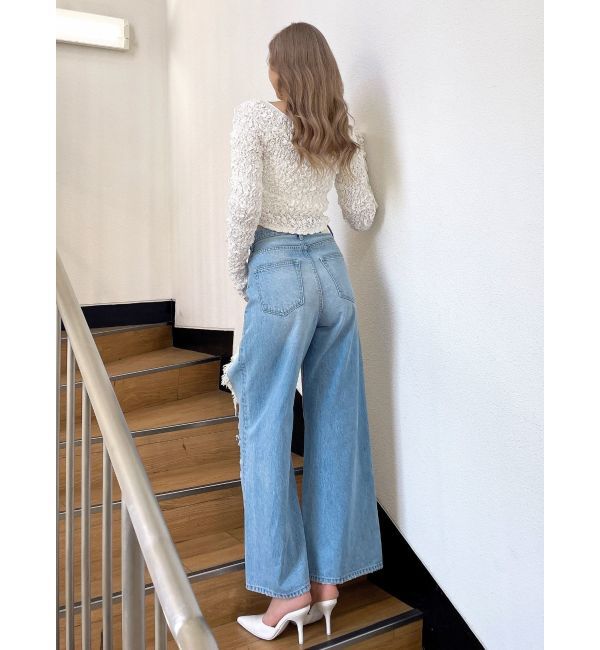 GYDA「ハイウエストRIPPERSワイドパンツ」|デニム|
