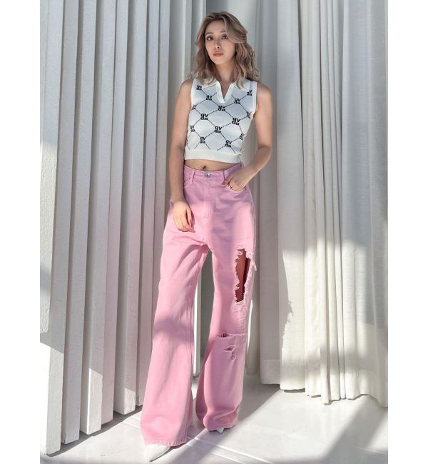 GYDA「ハイウエストRIPPERSワイドパンツ」|デニム|