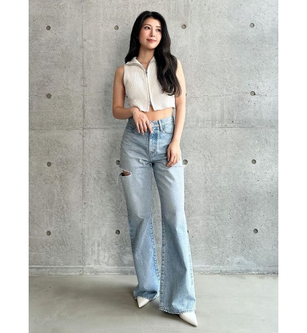 GYDA「ハイウエストBOTH SIDE RIPPEDストレートワイドデニム」|デニム|