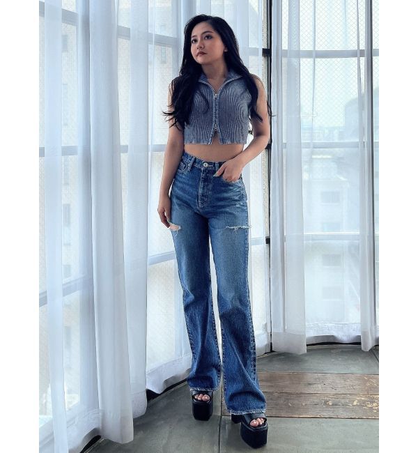 GYDA「ハイウエストBOTH SIDE RIPPEDストレートワイドデニム」|デニム|