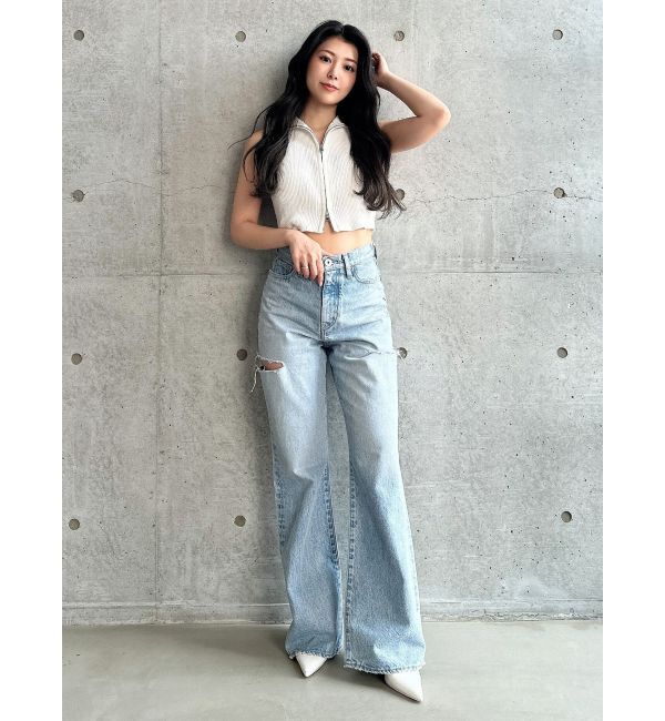 GYDA「ハイウエストBOTH SIDE RIPPEDストレートワイドデニム」|デニム|