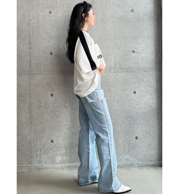GYDA「ハイウエストBOTH SIDE RIPPEDストレートワイドデニム」|デニム|