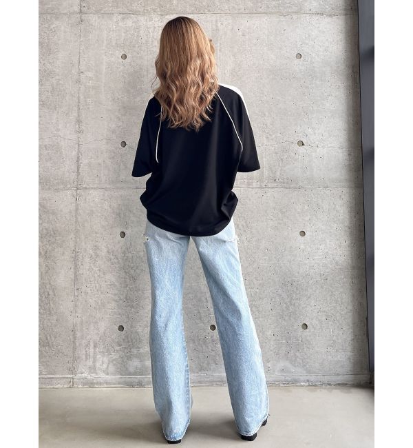 GYDA「ハイウエストBOTH SIDE RIPPEDストレートワイドデニム」|デニム|