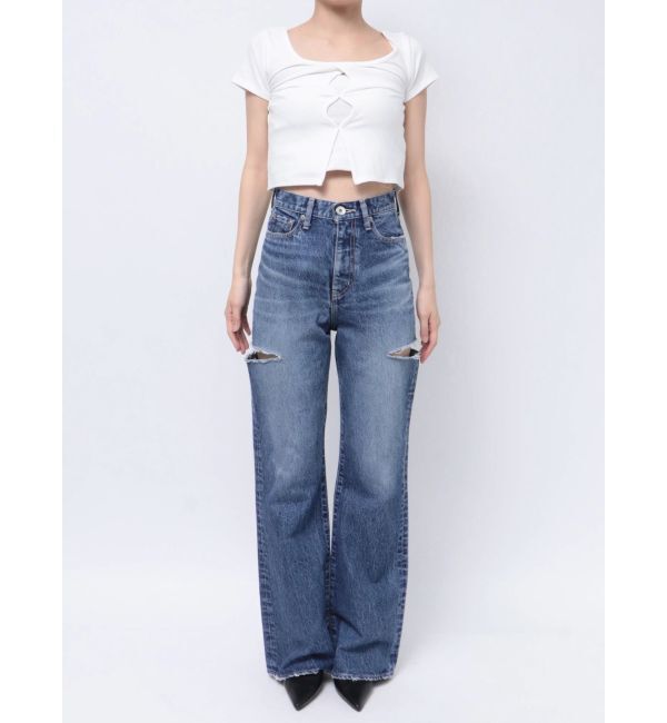 GYDA「ハイウエストBOTH SIDE RIPPEDストレートワイドデニム」|デニム|