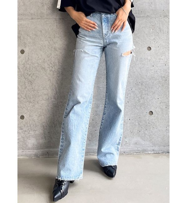 GYDA「ハイウエストBOTH SIDE RIPPEDストレートワイドデニム」|デニム|アイスブルー