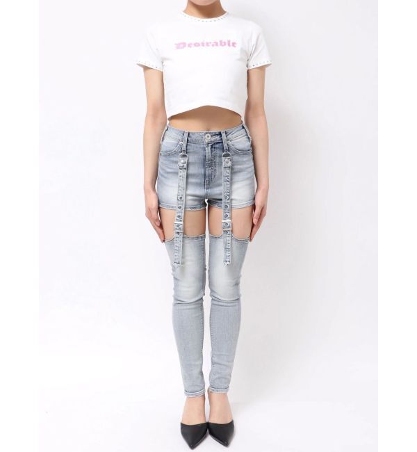 GYDA「ハイウエストdetachableスキニーデニムパンツ」|デニム|