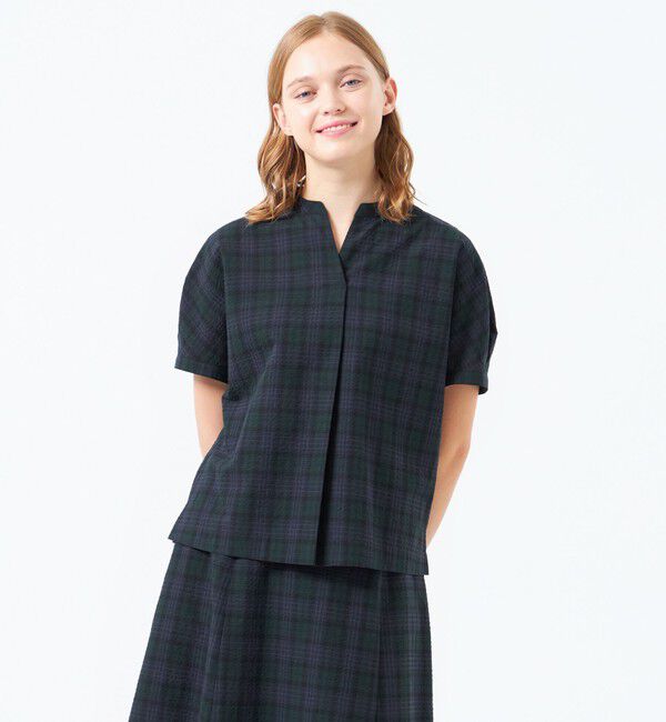 MACKINTOSH PHILOSOPHY「サッカーチェックスキッパーブラウス」|シャツ・ブラウス|ネイビー
