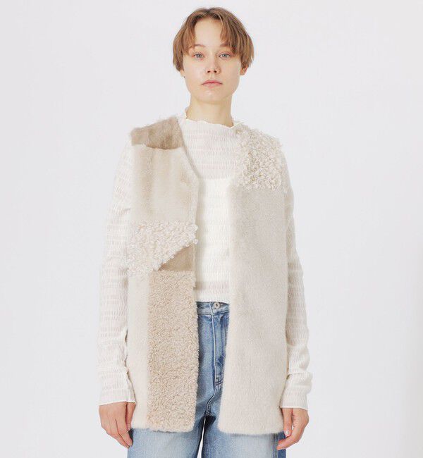  「ブロッキングファーコンビベスト」|ブルゾン・スタジャン|ベージュ