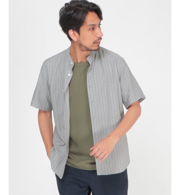 ikka「ヒヤットストライプバンドカラーシャツ」|シャツ・ブラウス|