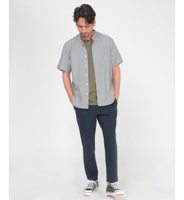 ikka「ヒヤットストライプバンドカラーシャツ」|シャツ・ブラウス|