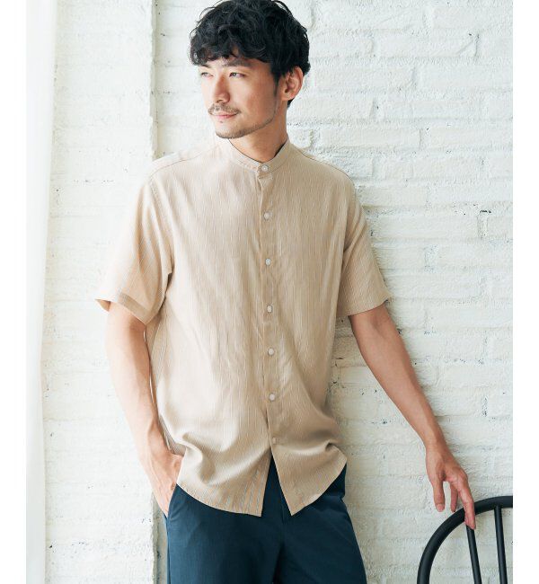 ikka「ヒヤットストライプバンドカラーシャツ」|シャツ・ブラウス|