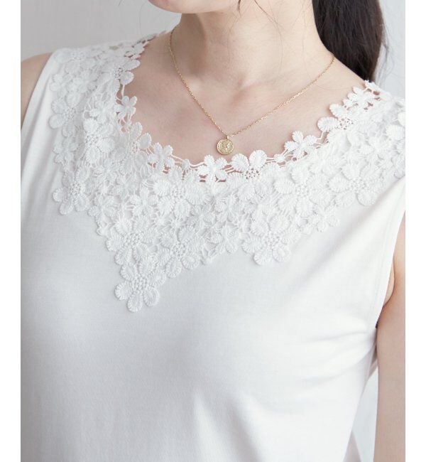 ikka「【接触冷感／UVカット】コットンUSA前後レースタンクトップ」|タンクトップ|