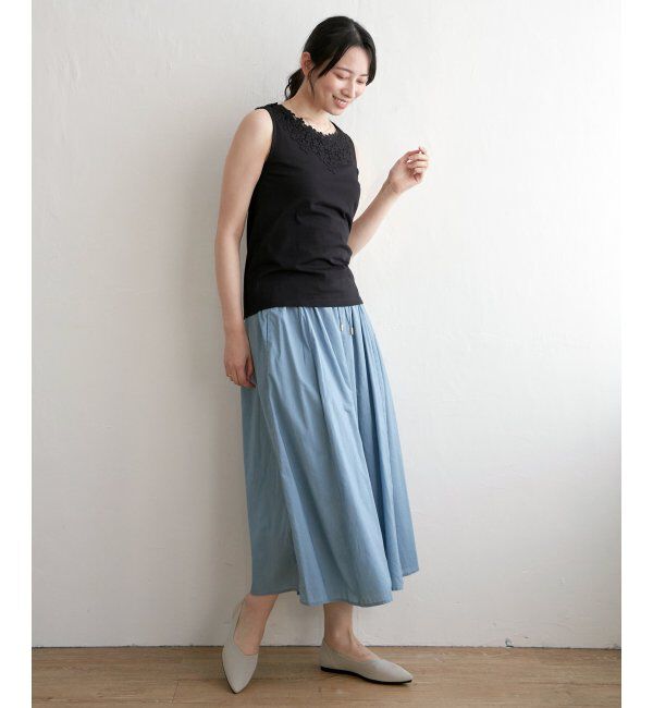 ikka「【接触冷感／UVカット】コットンUSA前後レースタンクトップ」|タンクトップ|