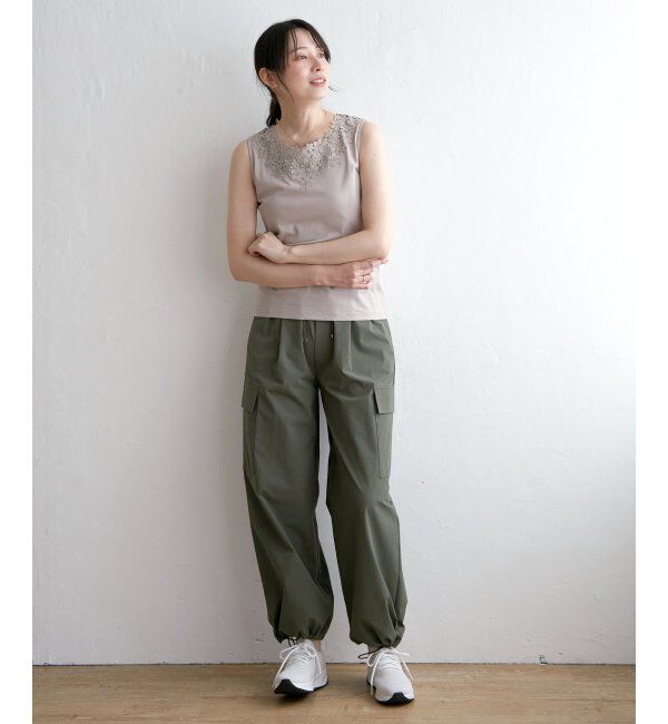 ikka「【接触冷感／UVカット】コットンUSA前後レースタンクトップ」|タンクトップ|