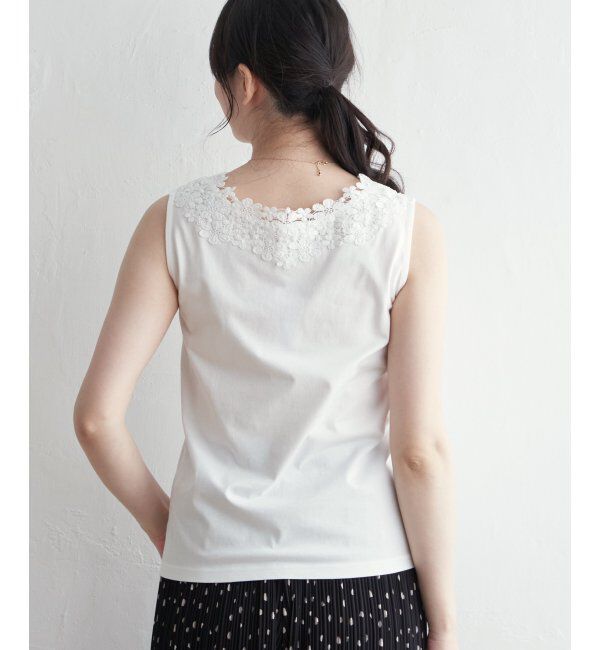 ikka「【接触冷感／UVカット】コットンUSA前後レースタンクトップ」|タンクトップ|