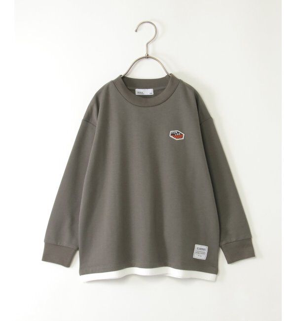 ikka kids「ミニ裏毛ワッペン裾レイヤープルオーバー（120~160cm）」|Tシャツ・カットソー|ダークグレー