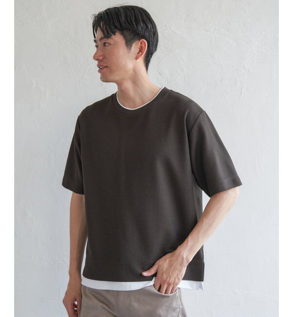 ikka「【吸水速乾】ドライ鹿の子レイヤードTシャツ5分袖」|Tシャツ・カットソー|