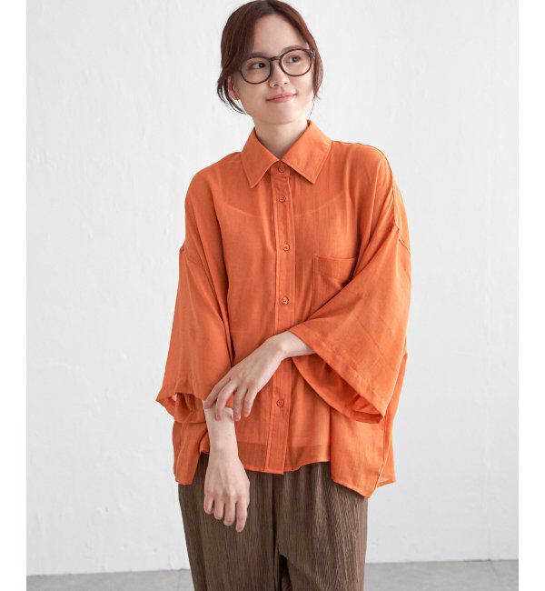 Lbc with Life「シアーボックスシルエットシャツ」|シャツ・ブラウス|アプリコット