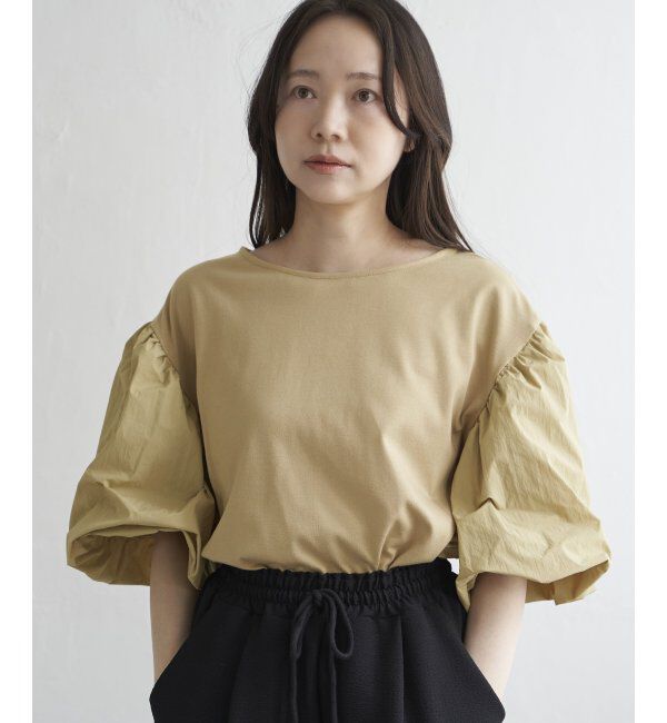 VENCE share style「天竺袖ナイロンバルーンプルオーバー」|Tシャツ・カットソー|ベージュ