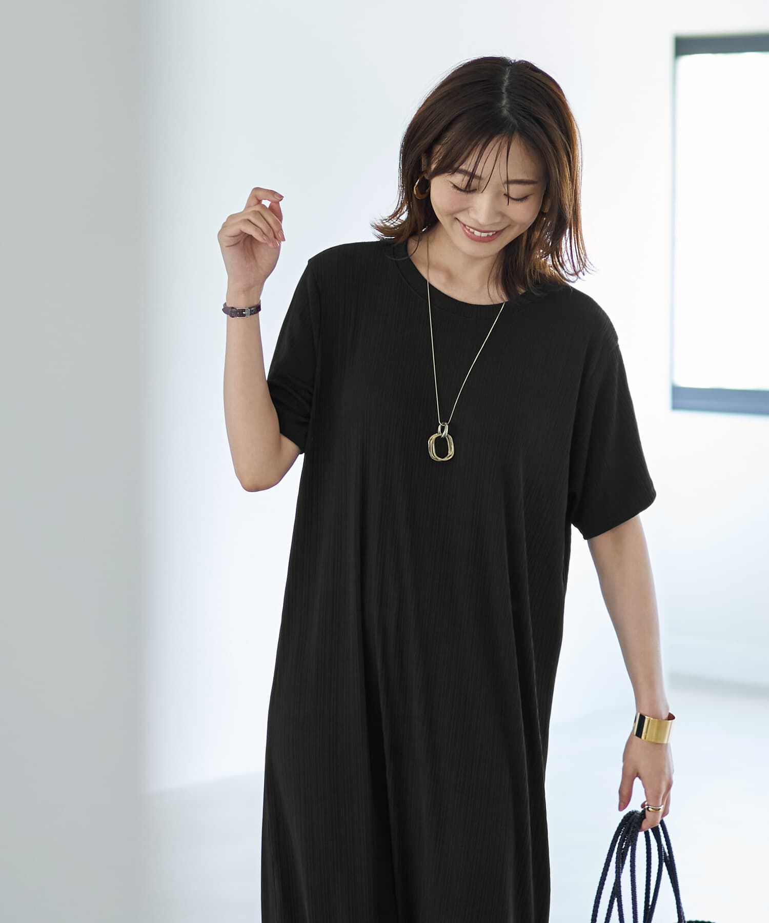 STYLE DELI「とろみ落ち感カットソー半袖ワンピース」|ワンピース|