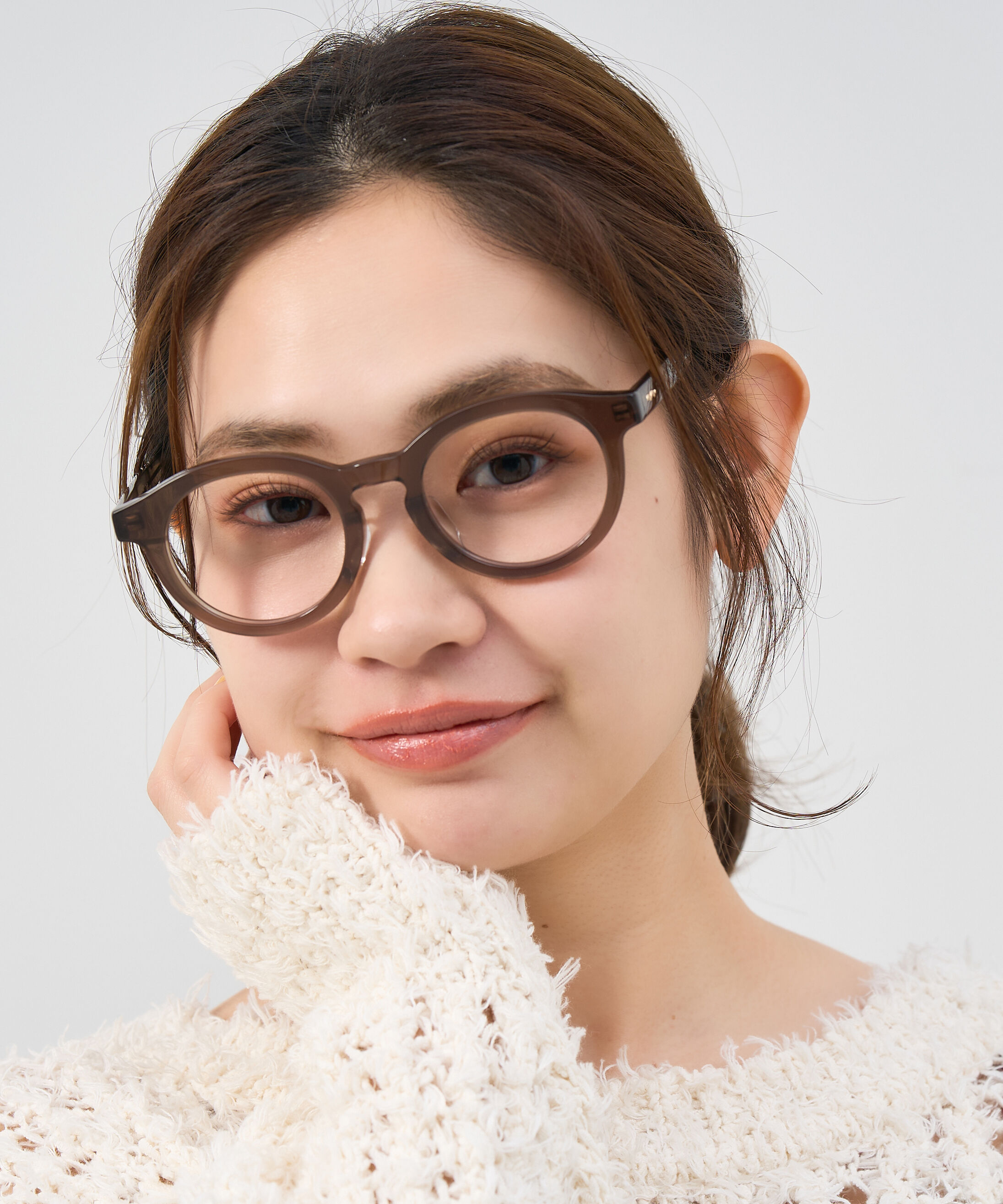  「Zoff | Kirimaru ボストン型 メガネ レンズ交換券付き 黒縁 太縁フレーム 小顔効果 きりまる」|メガネ|薄オリーブ