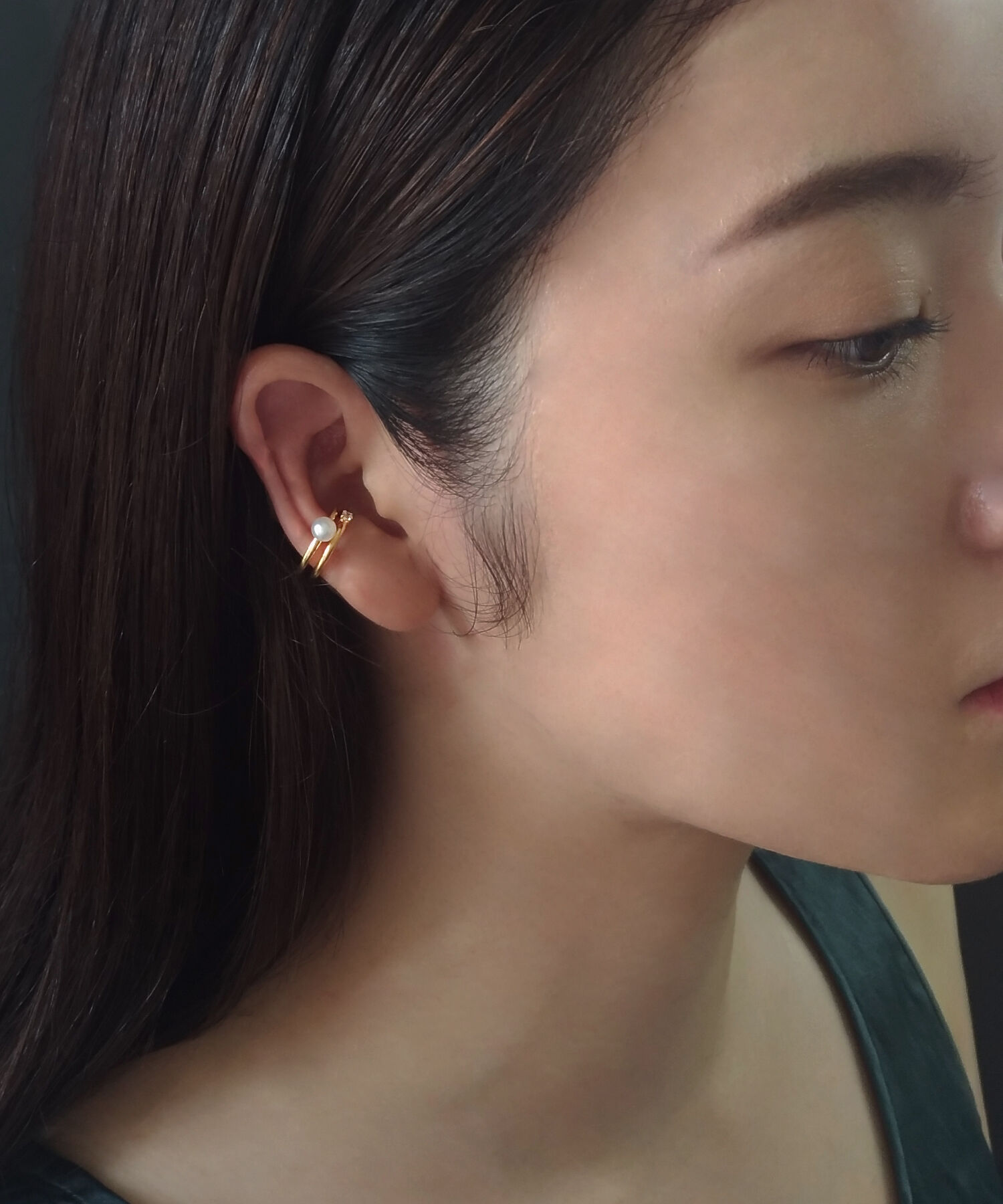  「silver925 プチパール&times;CZ2連 イヤーカフ (ニッケルフリー)」|イヤーカフ|