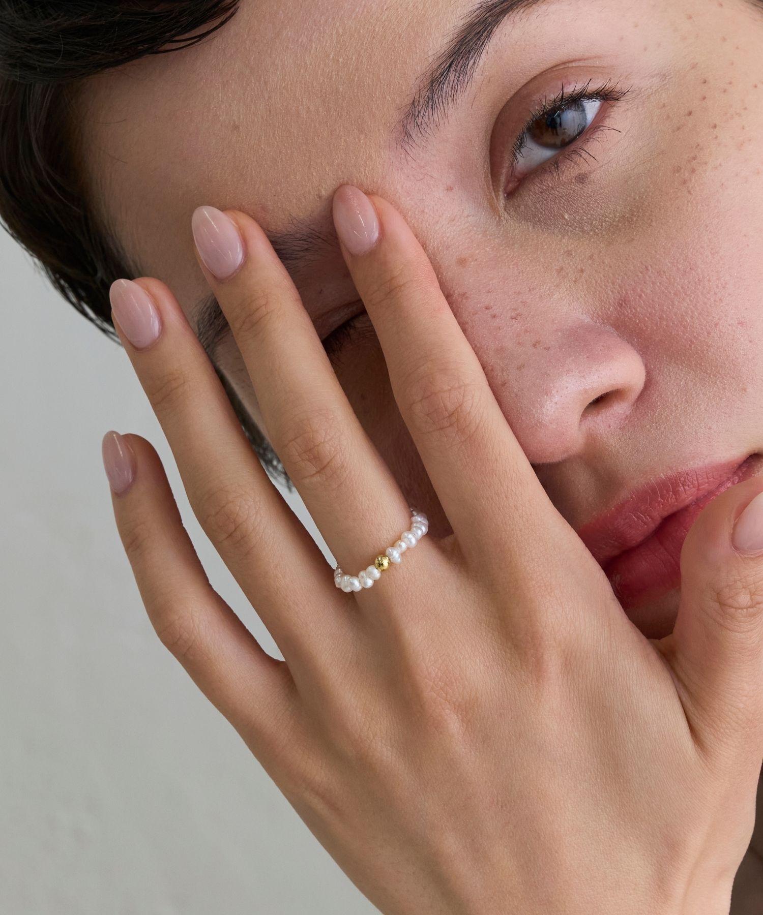 JUPITER「淡水パール&times;天然石リング/ゴム仕様　ラブラドライト」|リング|