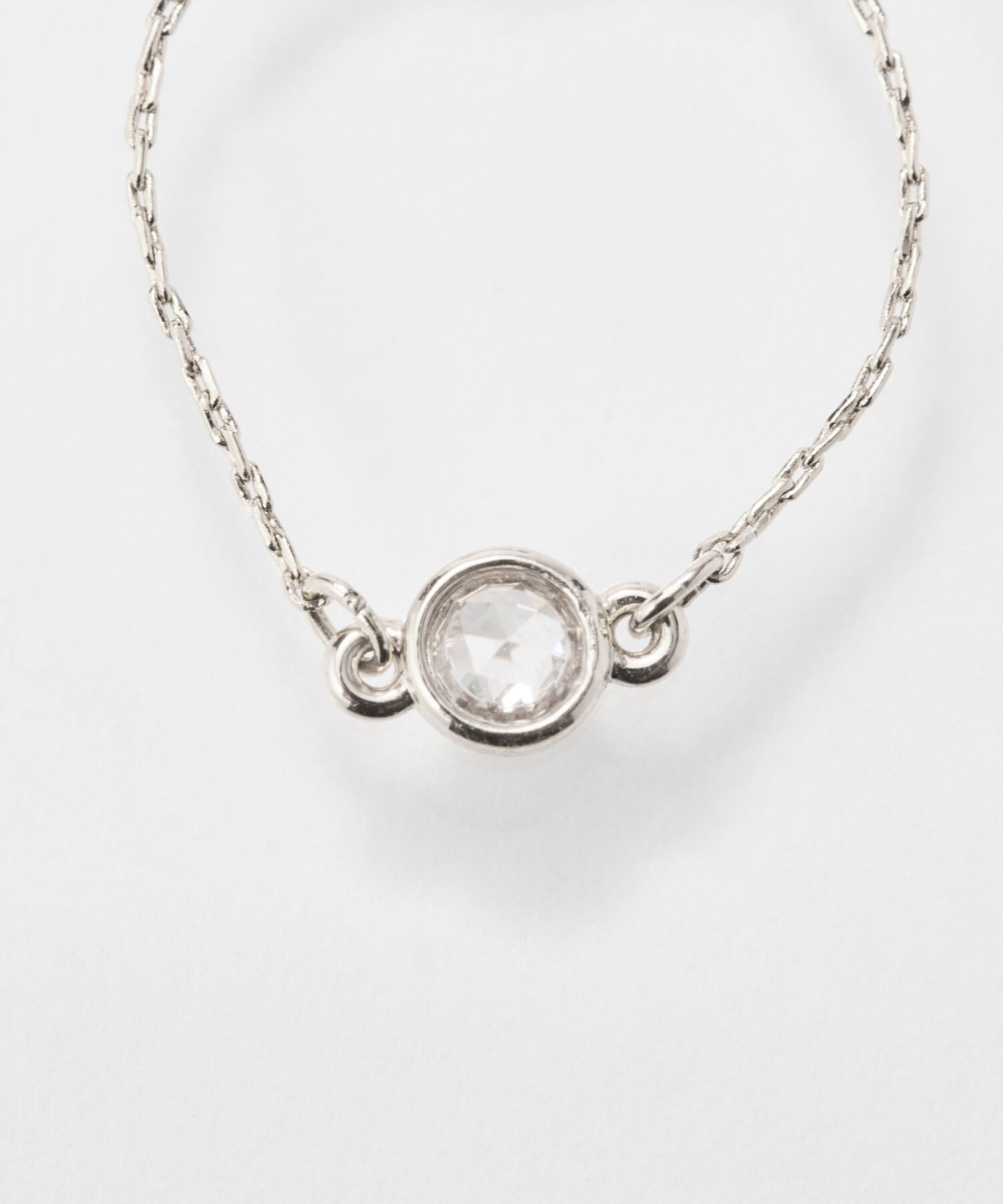 Phoebe「≪サイズ調整可能≫【金属アレルギー対応】プチベゼルストーンチェーンリング　シルバー」|リング|