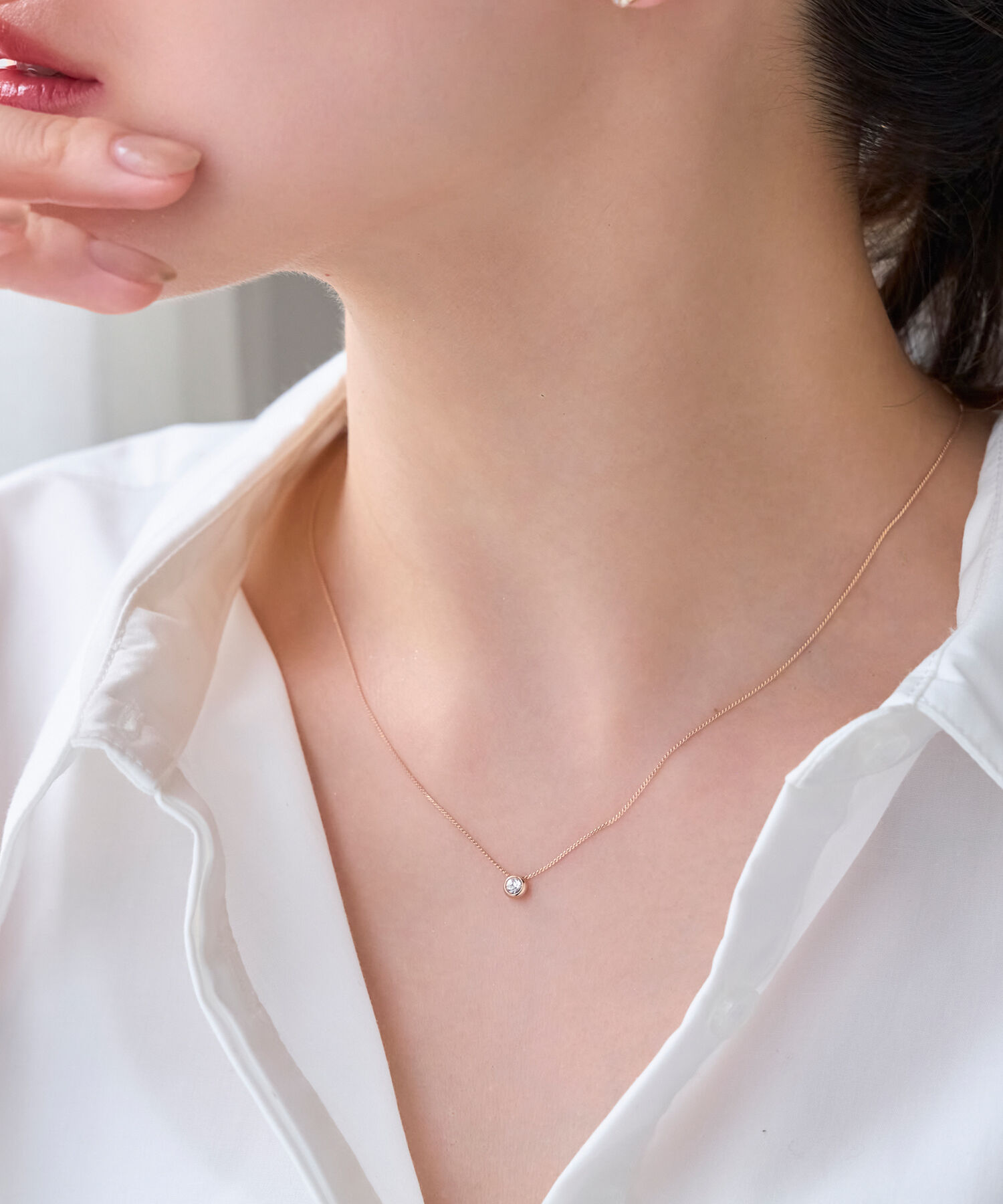 Phoebe「【金属アレルギー対応】シャインベゼルセッティングネックレス　シャンパンゴールド」|ネックレス|